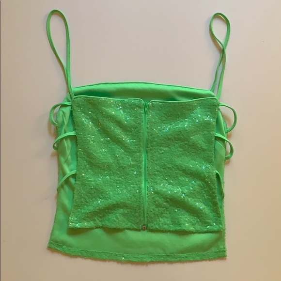 Superdown Kait Cut Out Cami Lime Green Sequin - Picture 4 of 4